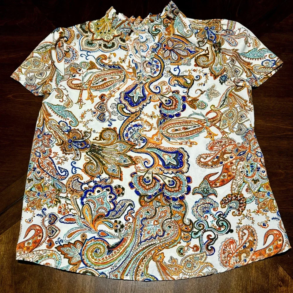 SHEIN LUNE Paisley Printed V-Neck Casual Shirt Size Small - Picture 7 of 7